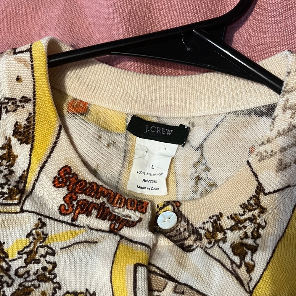 Vintage J. Crew postcard print Wool Cardigan - Picture 3 of 5